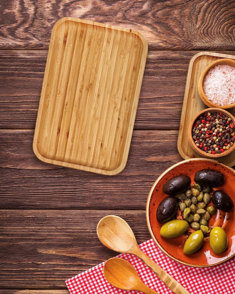 Bamboo Bam&Boo Bamboo Serving Tray Natural Minimalist Rectangular (13.6” x 7.8" x 0.8") Coffee, Tea, Food, Drinks, Storage, Decor for Home, Kitchen, Bathroom - Image 5