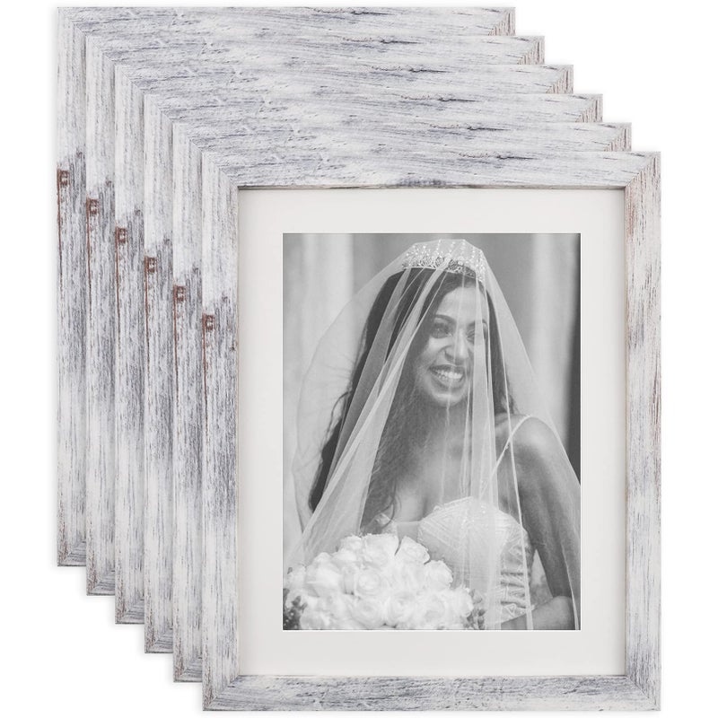 TOFOREVO 8x10 Picture Frames Set of 6 Distressed White Wood Grain Photo Frame for Gallery Wall Mounting or Tabletop Display