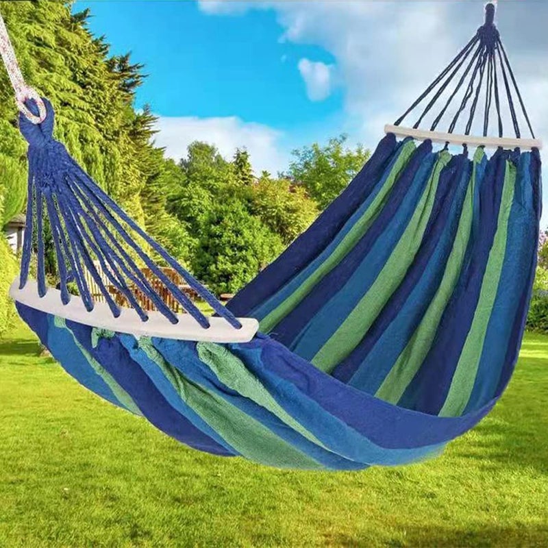 SKOFRI Double Person Canvas Cotton with Carrying Bag for Patio Porch Hammock Maximum Load is 450 pounds Garden Backyard Lounging Outdoor Indoor Rainbow Stripe Wooden Swing - Image 4