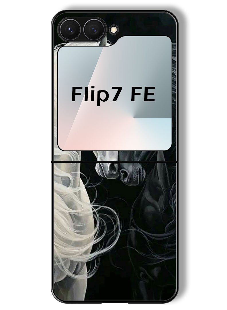 Theodor Case Compatible with Samsung Galaxy Z Flip 7 FE 6.7 Inch Protection Shockproof Bumper Cover Black and White Horse - Image 1