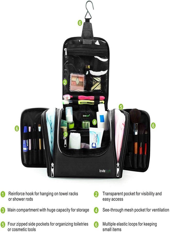LAVIEVERT Toiletry Bag/Makeup Organizer/Cosmetic Bag/Portable Travel Kit Organizer/Household Storage Pack/Bathroom Storage with Hanging for Business, Vacation, Household - Black - Image 4