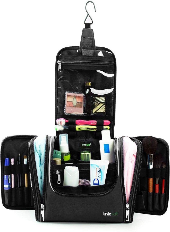 LAVIEVERT Toiletry Bag/Makeup Organizer/Cosmetic Bag/Portable Travel Kit Organizer/Household Storage Pack/Bathroom Storage with Hanging for Business, Vacation, Household - Black - Image 3