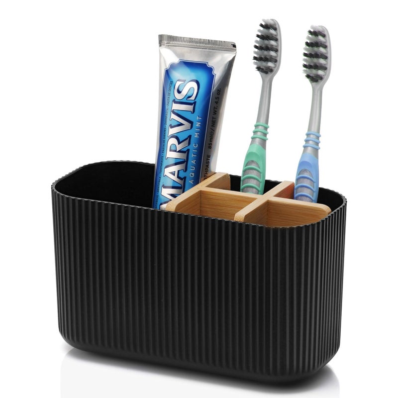 GFWARE Black Toothbrush Holder - Bamboo Toothbrush Holders for Bathrooms Electric Toothbrush Holder Organizer Kids Toothbrush Holders for Bathrooms Countertop - Image 1