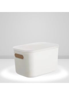 SPARK IT HOME Sleek Storage Bins Basket Cabinet Organizer with Handle White With Lids Set of 3 Plastic 7 L  - Image 1