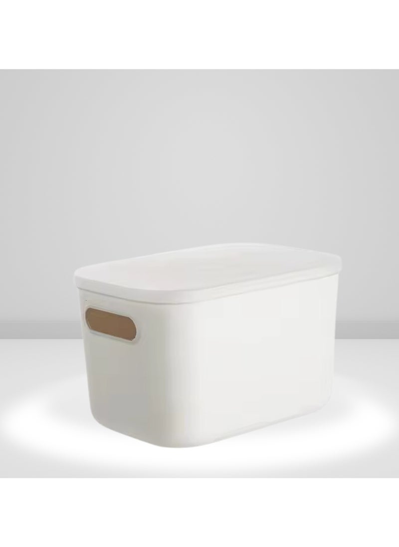 SPARK IT HOME - Sleek Storage Bins Basket Cabinet Organizer with Handle White With Lids Set of 3 Plastic 7 L - Image 1