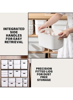 SPARK IT HOME Sleek Storage Bins Basket Cabinet Organizer with Handle White With Lids Set of 3 Plastic 7 L  - Image 5
