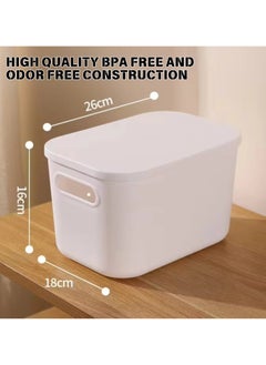 SPARK IT HOME Sleek Storage Bins Basket Cabinet Organizer with Handle White With Lids Set of 3 Plastic 7 L  - Image 2
