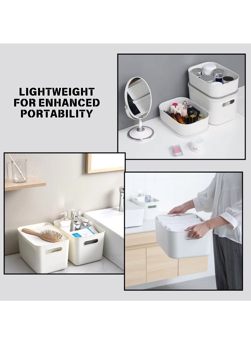 SPARK IT HOME - Sleek Storage Bins Basket Cabinet Organizer with Handle White With Lids Set of 3 Plastic 7 L - Image 1