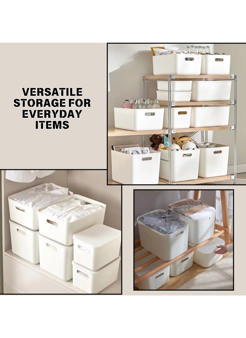 SPARK IT HOME - Sleek Storage Bins Basket Cabinet Organizer with Handle White With Lids Set of 3 Plastic 7 L - Image 1