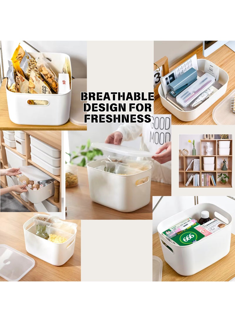 SPARK IT HOME - Sleek Storage Bins Basket Cabinet Organizer with Handle White With Lids Set of 3 Plastic 7 L - Image 1