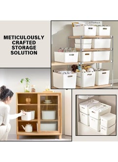 SPARK IT HOME Sleek Storage Bins Basket Cabinet Organizer with Handle White With Lids Set of 3 Plastic 7 L  - Image 3
