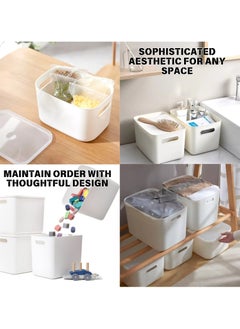 SPARK IT HOME Sleek Storage Bins Basket Cabinet Organizer with Handle White With Lids Set of 3 Plastic 7 L  - Image 4