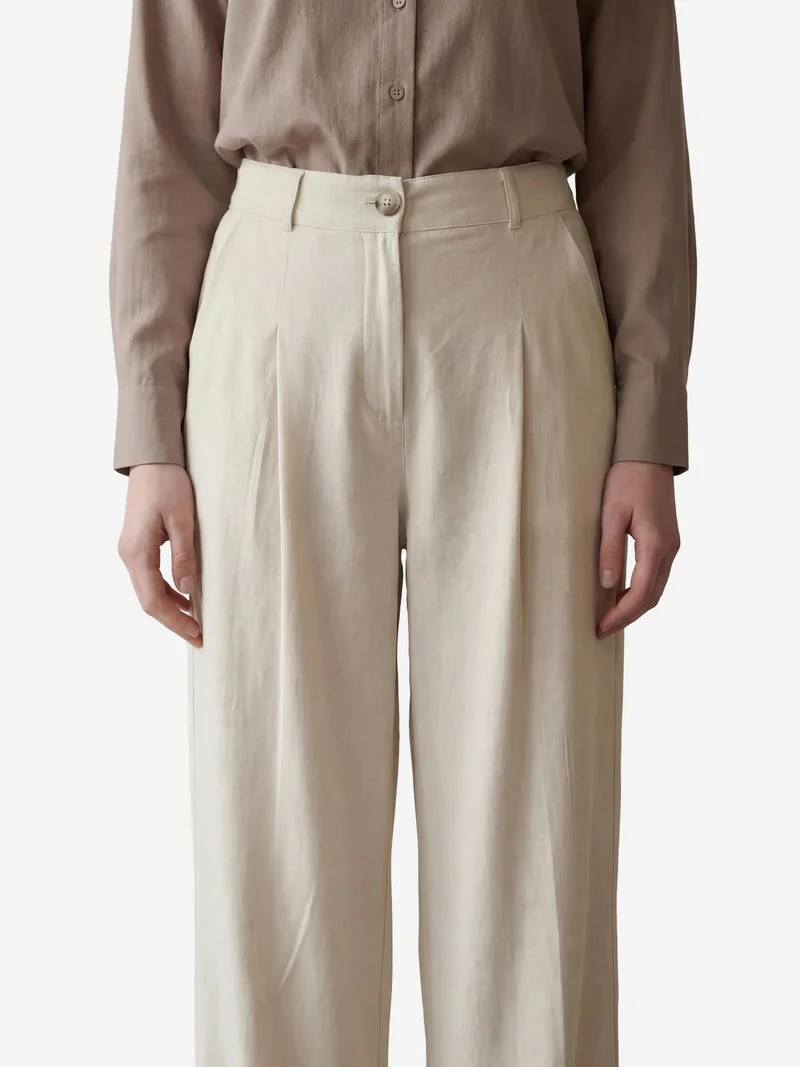 MY FASHION Cream Natural MY FASHION Comfort Pleated Straight Leg Trousers for Women | Best Price UAE