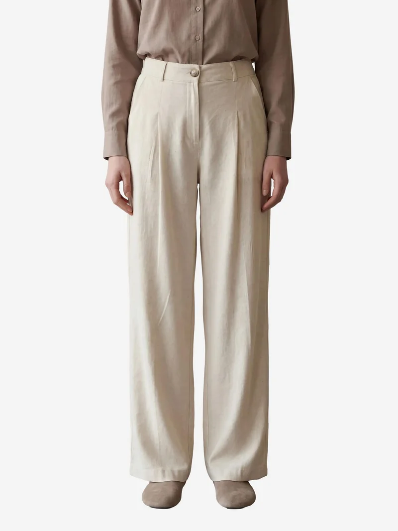 MY FASHION Comfort Pleated Straight Leg Trousers