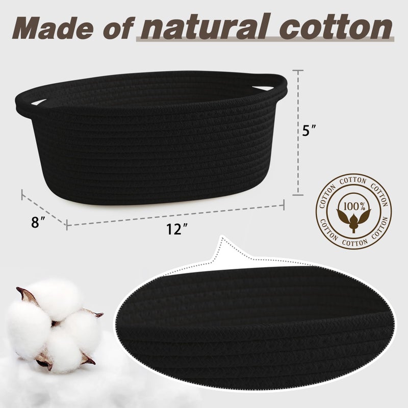 Pro Goleem Small Woven Basket with Gift Bags and Ribbons Durable Baskets for Gifts Empty Small Rope Basket for Storage 12"X 8" X 5" Baby Toy Basket with Handles, Black - Image 4