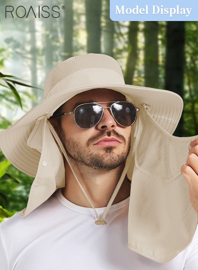 roaiss Detachable Wide Brim Fishing Hat with Shawl and Face Mask UPF 50+ Anti-UV Soft Foldable Breathable Sun Hat for Men & Women Adjustable Size Hiking Climbing Outdoor Hat - Image 2