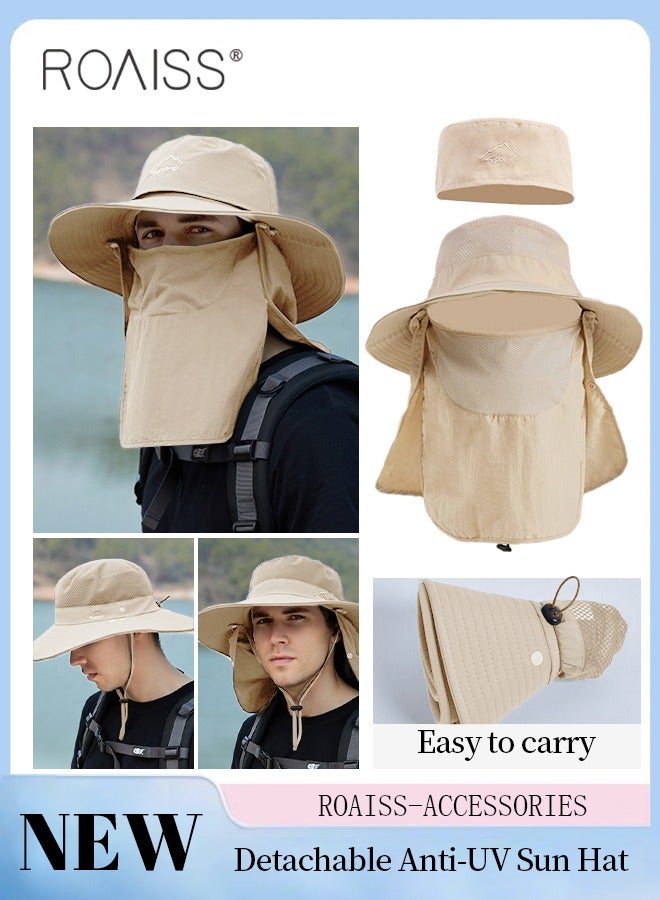 roaiss Detachable Wide Brim Fishing Hat with Shawl and Face Mask UPF 50+ Anti-UV Soft Foldable Breathable Sun Hat for Men & Women Adjustable Size Hiking Climbing Outdoor Hat - Image 1