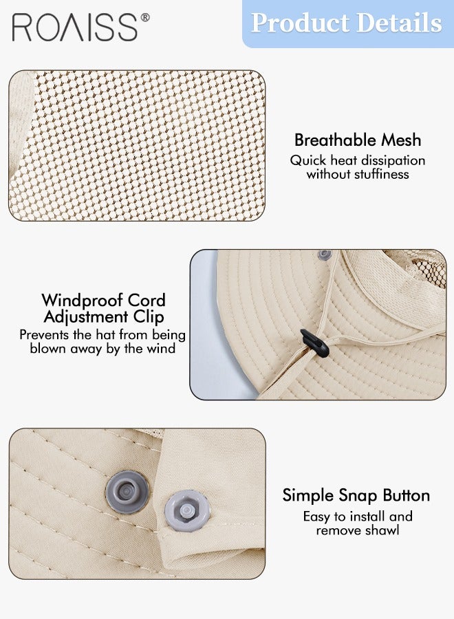 roaiss Detachable Wide Brim Fishing Hat with Shawl and Face Mask UPF 50+ Anti-UV Soft Foldable Breathable Sun Hat for Men & Women Adjustable Size Hiking Climbing Outdoor Hat - Image 5