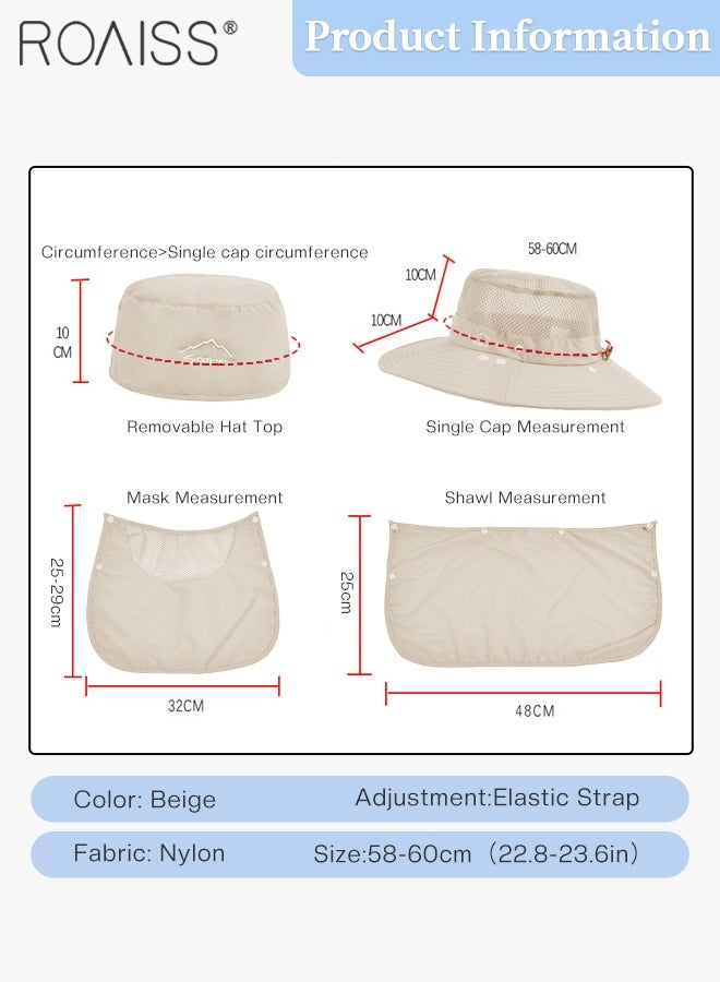 roaiss Detachable Wide Brim Fishing Hat with Shawl and Face Mask UPF 50+ Anti-UV Soft Foldable Breathable Sun Hat for Men & Women Adjustable Size Hiking Climbing Outdoor Hat - Image 3
