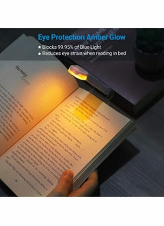 KASTWAVE Amber Book Reading Light, USB Rechargeable Book Light for Reading in Bed, Blue Light Blocking, 3 Brightness Levels, LED Clip On Book Lights for Kids for Eye Protection - White…  - Image 2