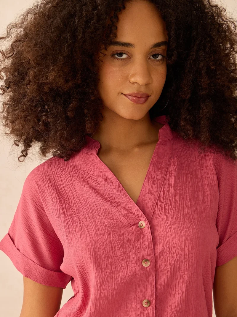 Outzidr  Pink Relaxed Fit Button Down Shirt for Women | Best Price UAE