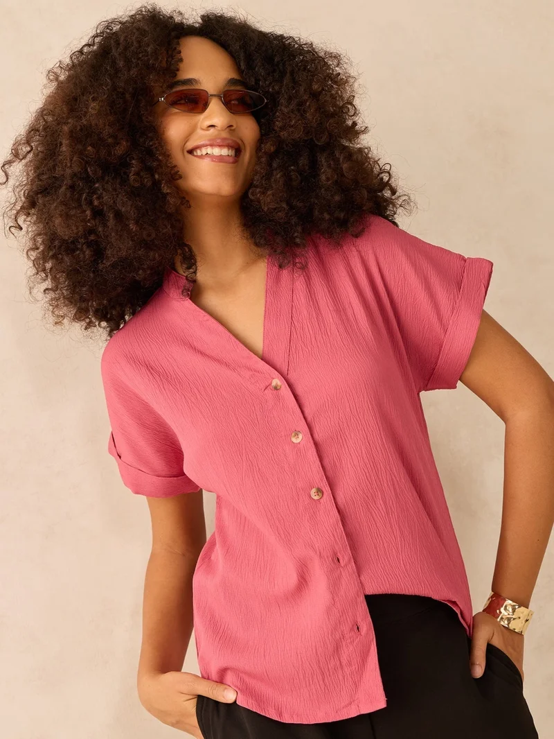 Pink Relaxed Fit Button Down Shirt
