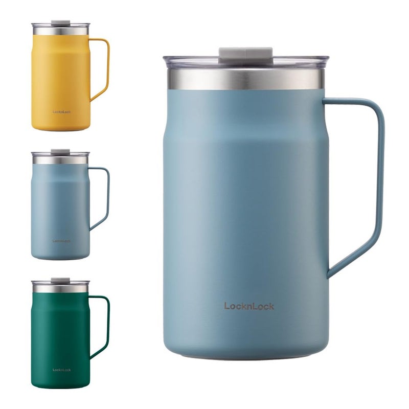 LocknLock Metro Mug Premium 18/8 Stainless Steel Double Wall Insulated with Handle Perfect for table with Lid  Blue  20 oz - Image 1