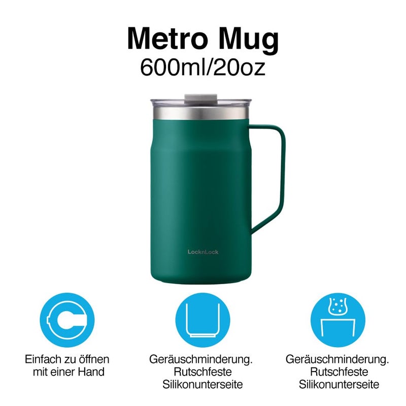 LocknLock Metro Mug Premium 18/8 Stainless Steel Double Wall Insulated with Handle Perfect for table with Lid  Blue  20 oz - Image 2