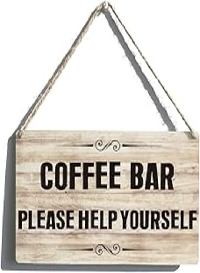 Funny Coffee Bar Signs Gift Farmhouse Coffee Bar Please Help Yourself Wooden Hanging Sign Rustic Wall Art Home Kitchen Decoration 12 x 6 Inches