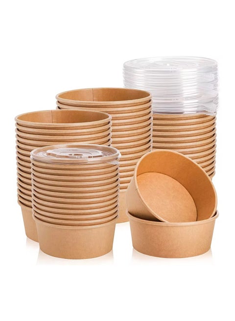 15 Packs Disposable Takeaway Salad Bowl Round Container Kraft Paper Lunch Box Food Packing Containers Paper Bowl with Lid(1000ml)