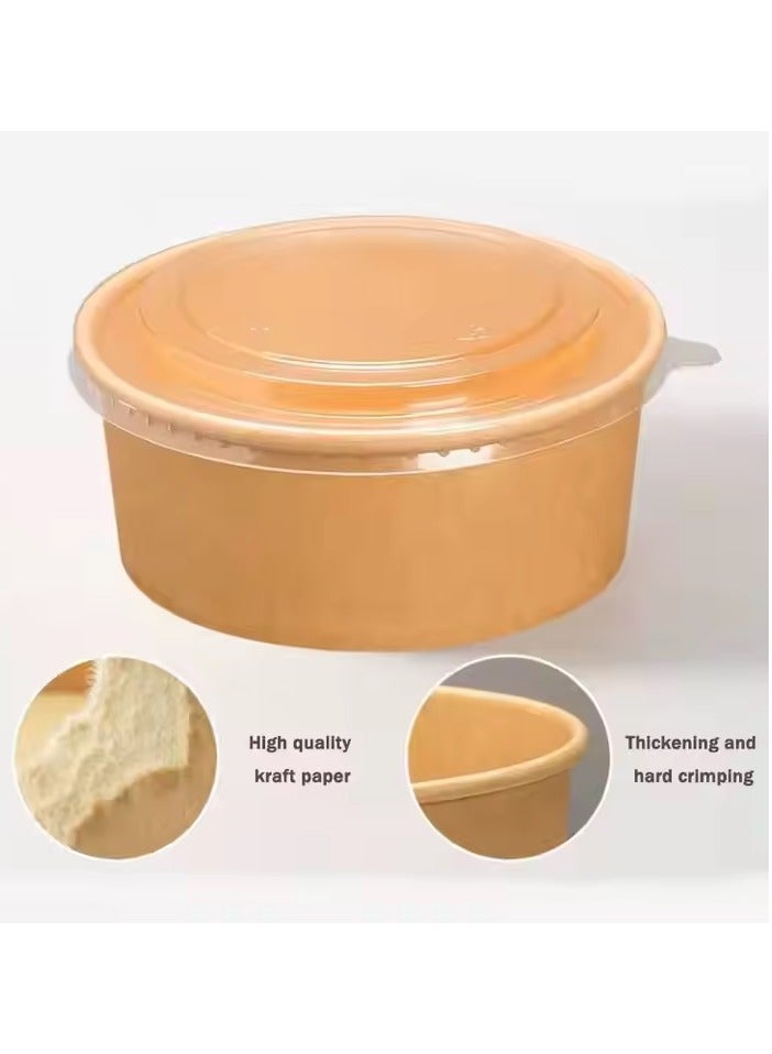 ١٥ عبوة من الأوعية الورقية الدائرية القابلة للتخلص للسلطة والوجبات الجاهزة، صناديق غداء من ورق الكرافت لحفظ الطعام مع أغطية.(1000ml) - Image 5