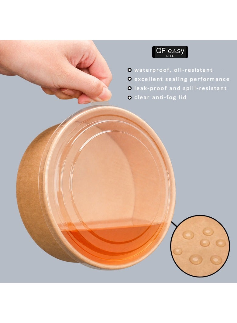 ١٥ عبوة من الأوعية الورقية الدائرية القابلة للتخلص للسلطة والوجبات الجاهزة، صناديق غداء من ورق الكرافت لحفظ الطعام مع أغطية.(1000ml) - Image 3