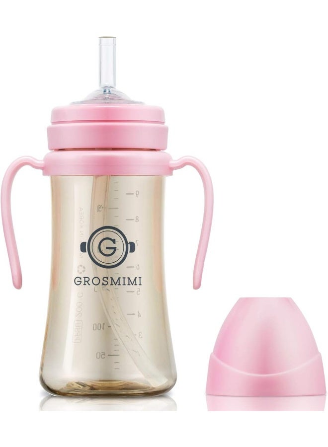 Grosmimi Spill Proof no Spill Magic Sippy Cup with Straw with Handle for Baby and Toddlers, Customizable, PPSU, BPA Free 10 oz (Pink) - Image 3