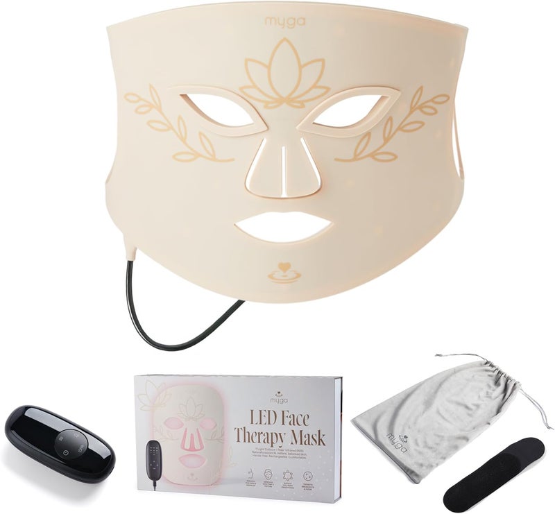 Myga 7Colour LED Face Mask with Near Infrared NIR LED Light Therapy Mask for Collagen Firmness AntiAgeing Rechargeable Skincare Device for Glowing Skin with Adjustable Intensity Timer