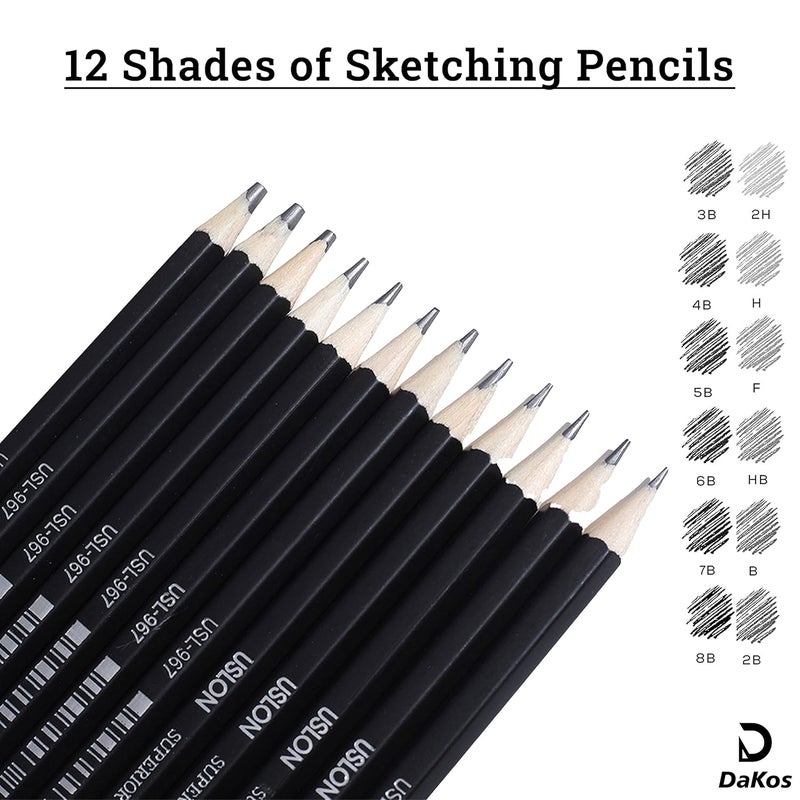 DaKos Sketch Pencil Set for Artists Drawing Art Supplies for Adults Kids 12 Black Pencils - Image 2