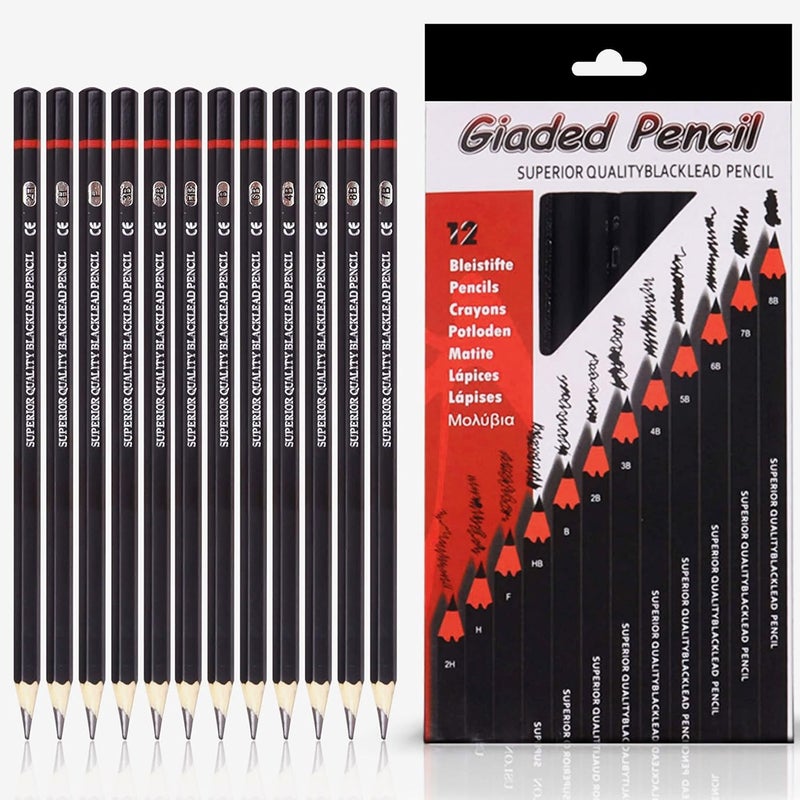DaKos Sketch Pencil Set for Artists Drawing Art Supplies for Adults Kids 12 Black Pencils - Image 1