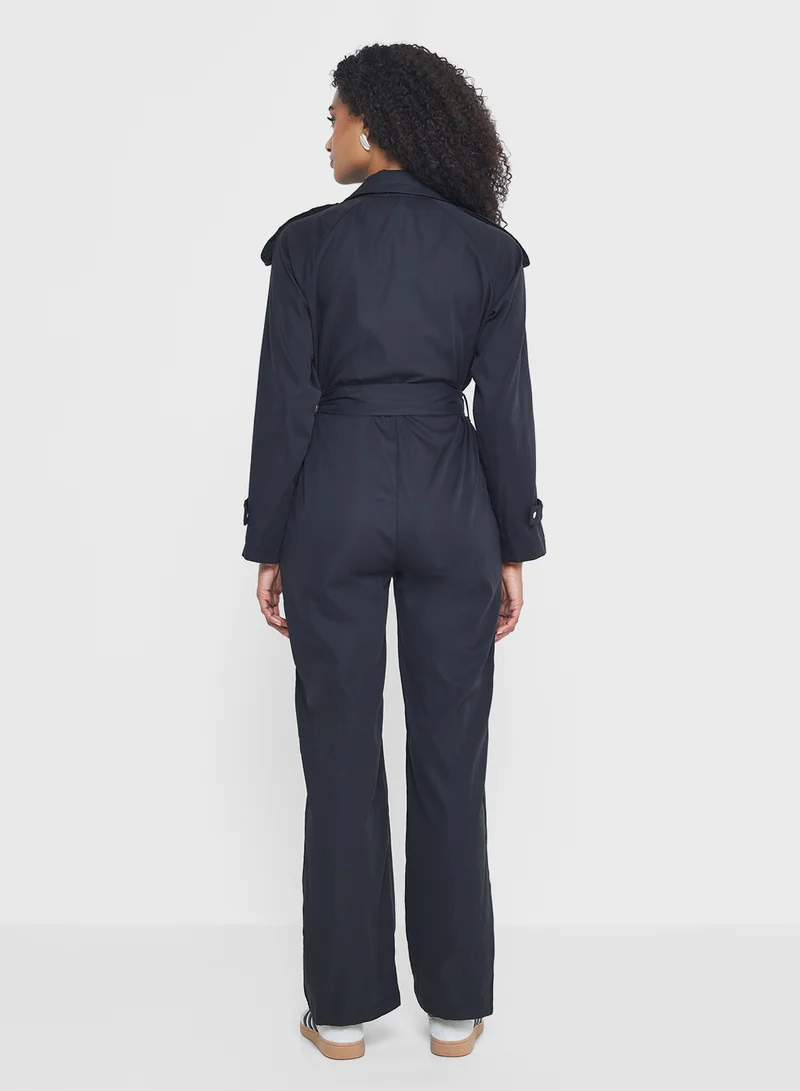 جينجر Trench Coat Style Belted Jumpsuit