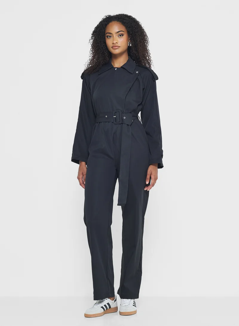 جينجر Trench Coat Style Belted Jumpsuit
