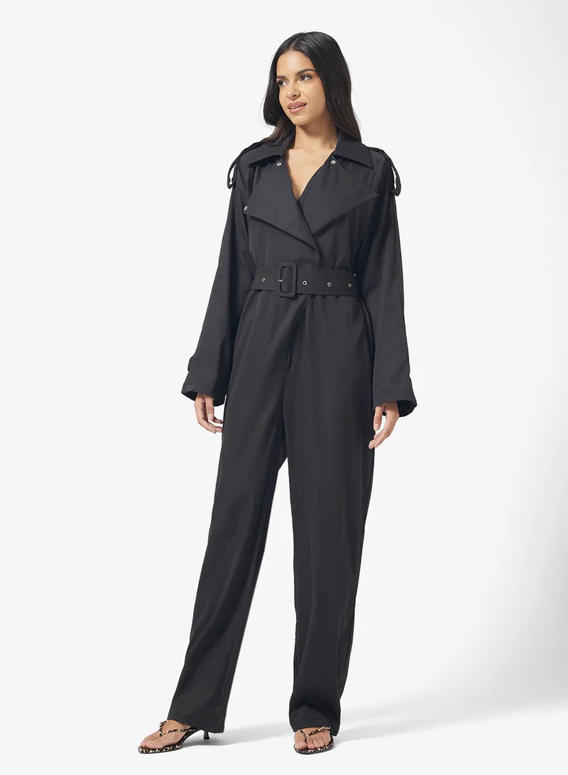 Ginger Trench Coat Style Belted Jumpsuit