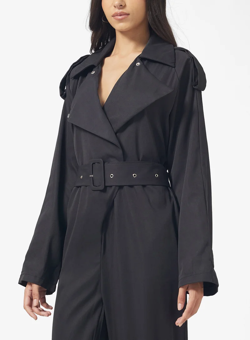 Ginger Trench Coat Style Belted Jumpsuit