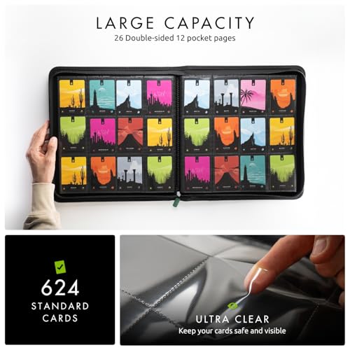 Vault X 12 XL Pocket Zip Binder, 624 Cards, Exo-Tec Material, 26 Side-Loading Pages (Green) - Image 4