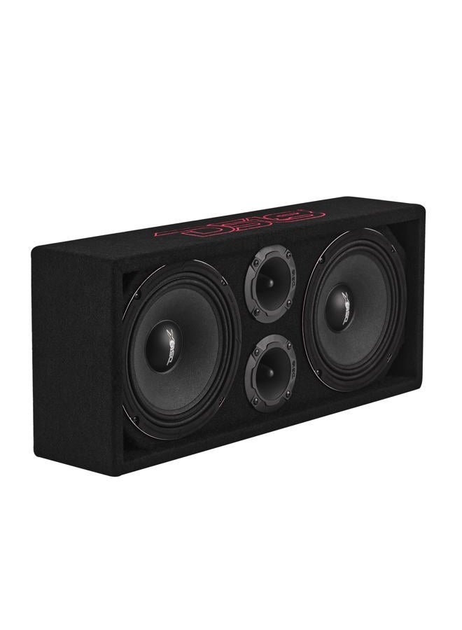 DS18 VOC8LD-PK Ported Loaded Voceteo Enclosure Package with Dual 8" Mids, Dual 3.78" Tweeters, 4-Channel Full Range Amplifier & 12ft OFC Speakon Cable – Chuchero Speaker Box Bundle - Image 2