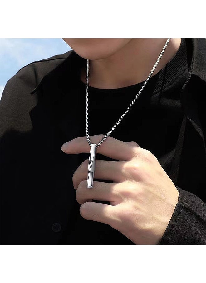 HS Spiral Long Pendant Pendant, Simple And Personalized 60CM Titanium Steel Necklace (Silver)  - Image 1