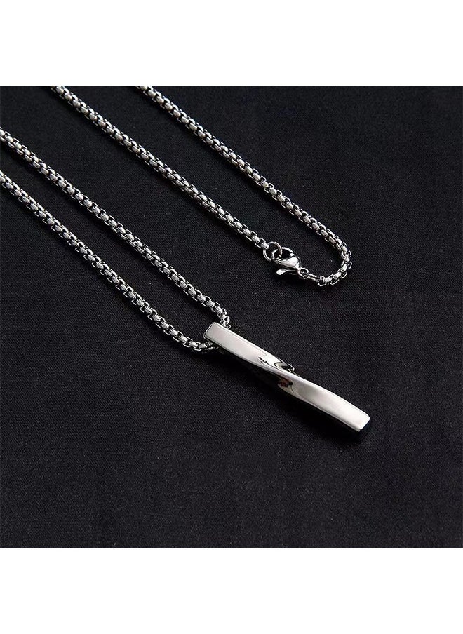 HS Spiral Long Pendant Pendant, Simple And Personalized 60CM Titanium Steel Necklace (Silver)  - Image 4