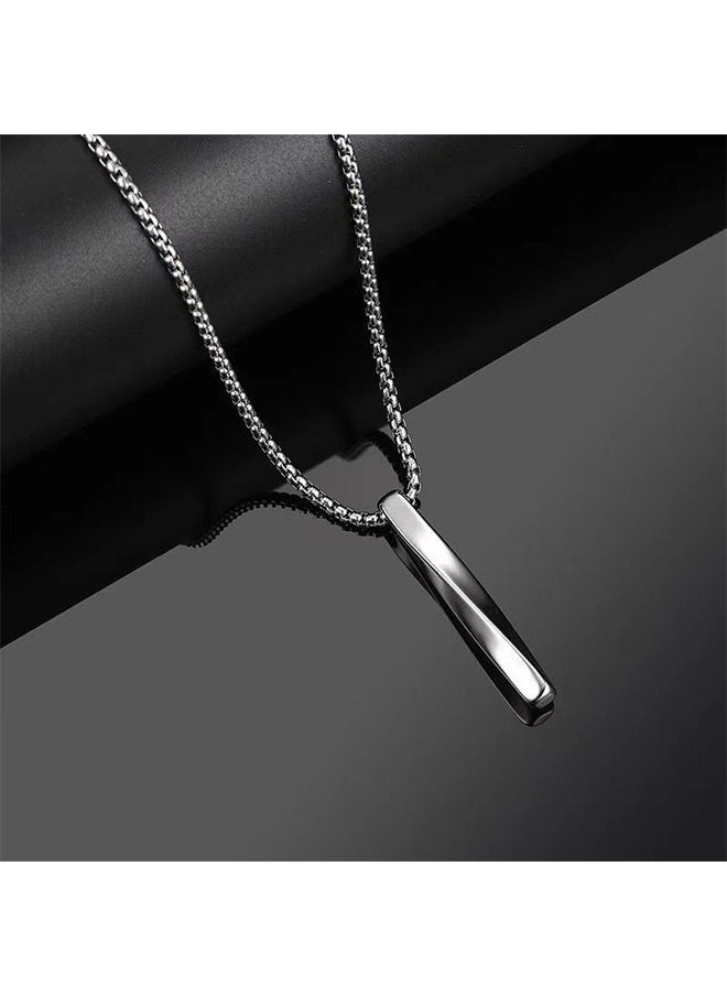 HS Spiral Long Pendant Pendant, Simple And Personalized 60CM Titanium Steel Necklace (Silver)  - Image 5