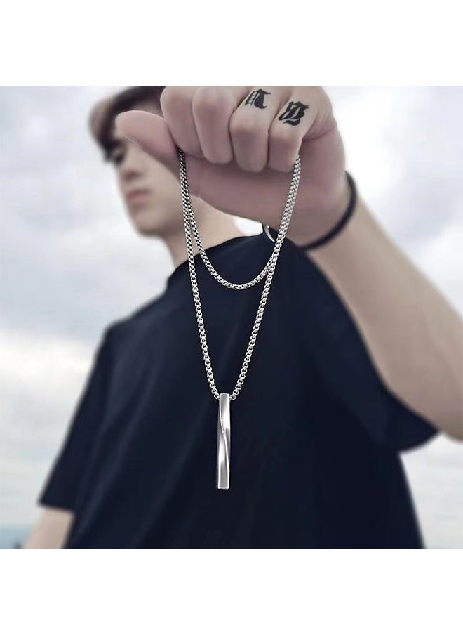 HS Spiral Long Pendant Pendant, Simple And Personalized 60CM Titanium Steel Necklace (Silver)  - Image 2