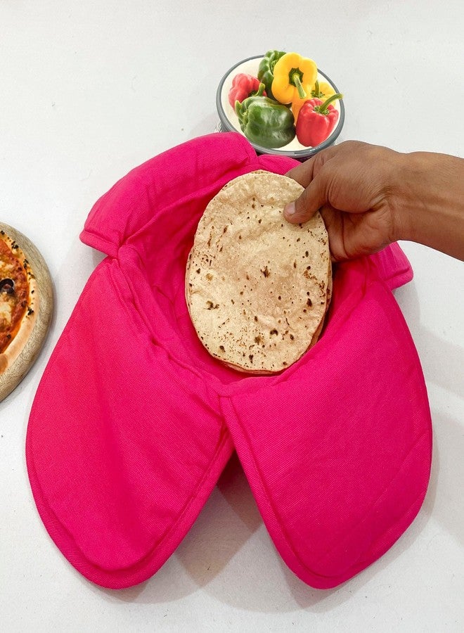 Swayam 100% Cotton Cloth Roti Casserole | Hot Chapati Box | Washable Bread Basket | 22 cm Round Roti Basket | Floral Design - Pink Fuchsia - Image 1