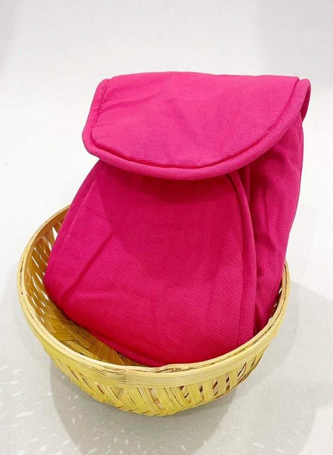 Swayam 100% Cotton Cloth Roti Casserole | Hot Chapati Box | Washable Bread Basket | 22 cm Round Roti Basket | Floral Design - Pink Fuchsia - Image 5