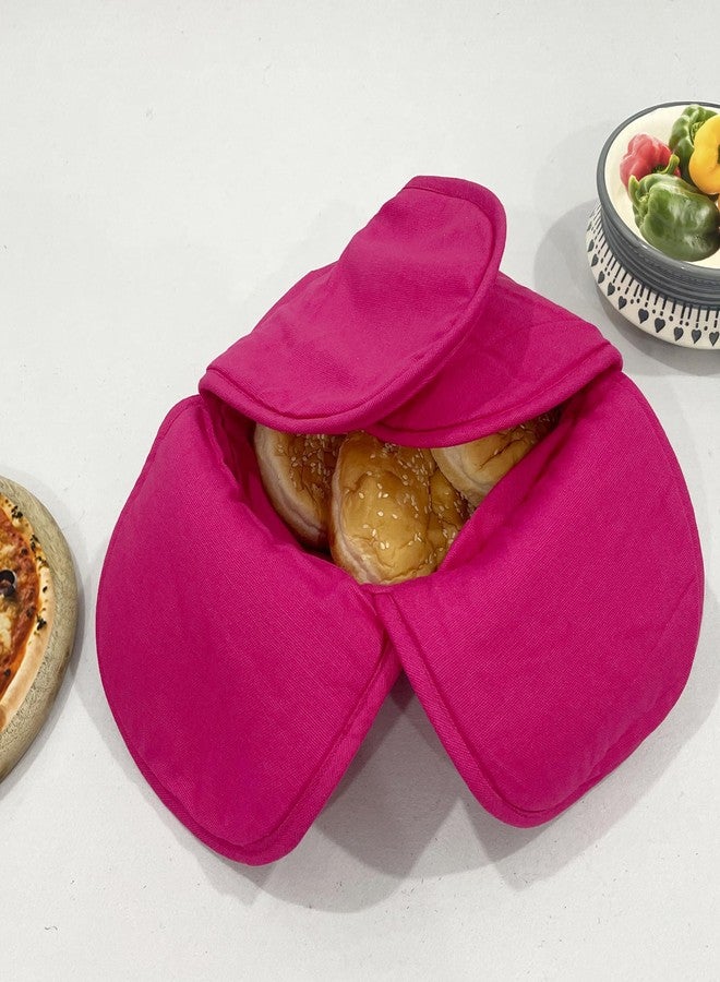 Swayam 100% Cotton Cloth Roti Casserole | Hot Chapati Box | Washable Bread Basket | 22 cm Round Roti Basket | Floral Design - Pink Fuchsia - Image 2