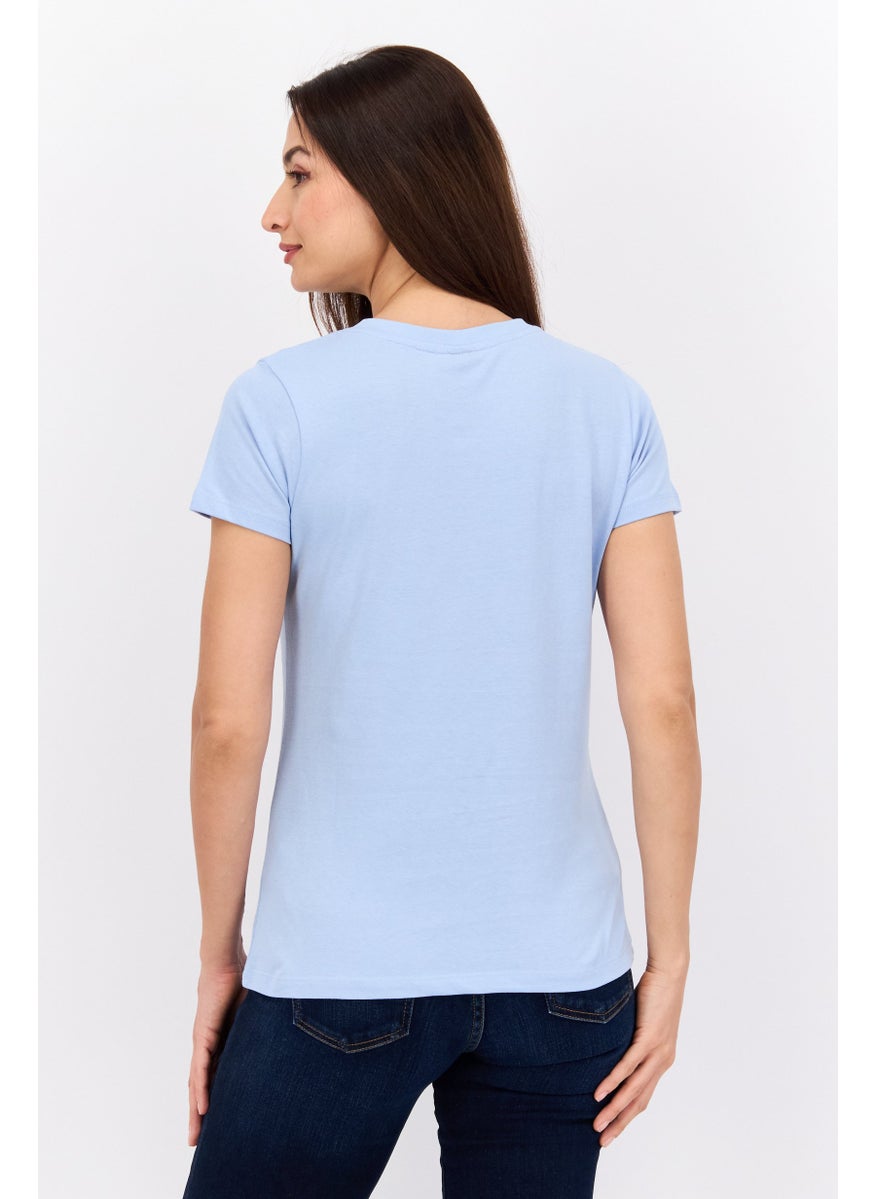 Disney Princess Women Round Neck Short Sleeves Graphic Print T-Shirt, Sky Blue  - Image 3